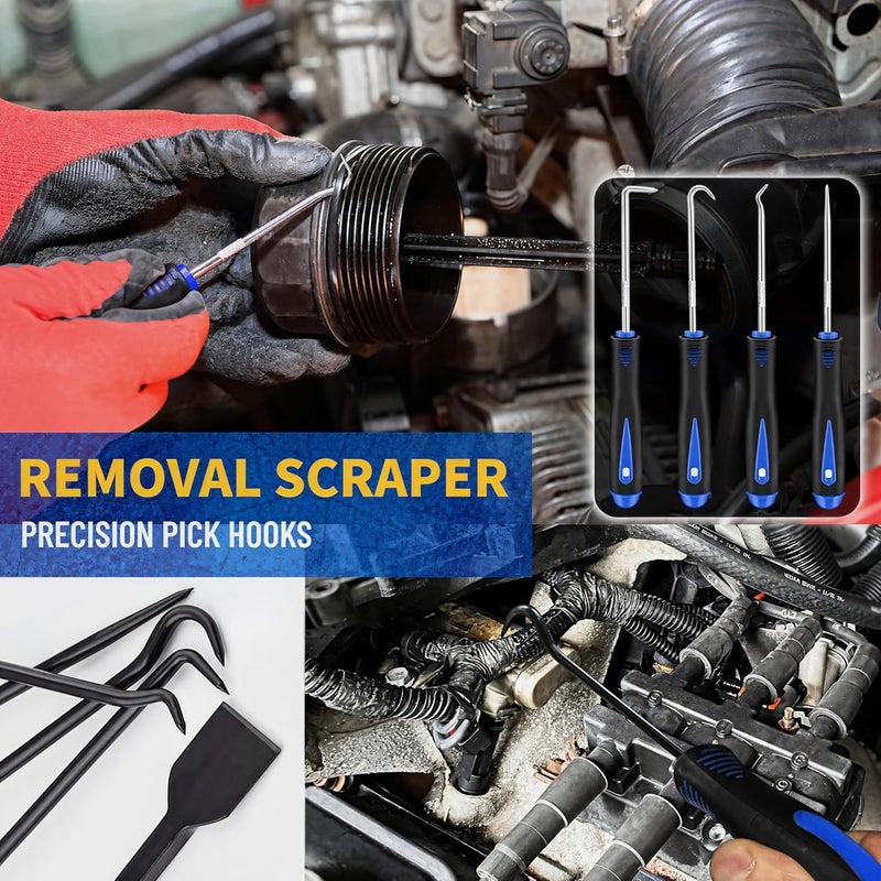 DWH 18 Pcs Precision Pick and Hooks Set, Trim Removal Tool Kit with Scraper Telescoping Magnetic Pickup Tool Panel Clip Plier Fastener Remover, Metal Plastic Trim Tools, Automotive Mechanic Bag, Blue - Image 3